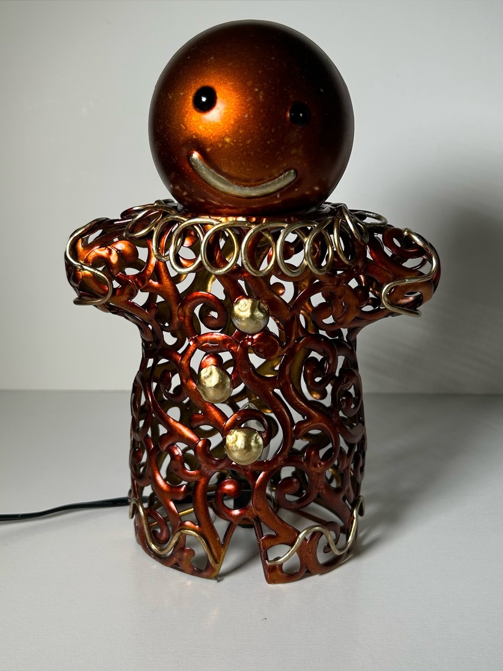 Gingerbread Man Electric Lamp Christmas Metal Scrollwork Removable Magnetic Head